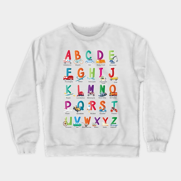 Alphabet Transport Learning ABC Car Bus Truck Crewneck Sweatshirt by cranko